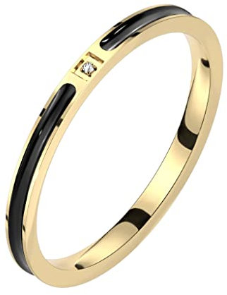 Paula & Fritz® Damen-Ring Zirkonia Klar 316L Chirurgenstahl Größe 59 (18,8) Gold-Schwarz Verlobungs-Ring Partnerring Ehe-Ring