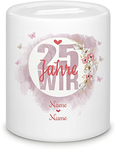 Personalisierte Spardose zur Hochzeit mit Namen - 25 Jahre Wir - Geschenke zur Silberhochzeit, Hochzeitsgeschenke | Personalisierte Geschenke