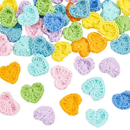 FINGERINSPIRE 40 Stück Crochet Heart Applique 8 Farben Wool Knitting Heart Patches Handicraft Stricken Ornament für DIY Kostüm, Hut, Tasche, Ohrringe oder Haarschmuck
