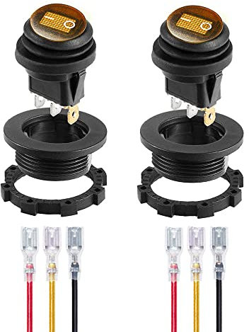 Gebildet Interrupteur à Bascule LED Jaune Etanche avec Coque Ronde 3Broches 12DC-20A/24VDC-10A pour Interrupteur à Bascule de Camion de Voiture Automobile Allumé/éteint-2Pack