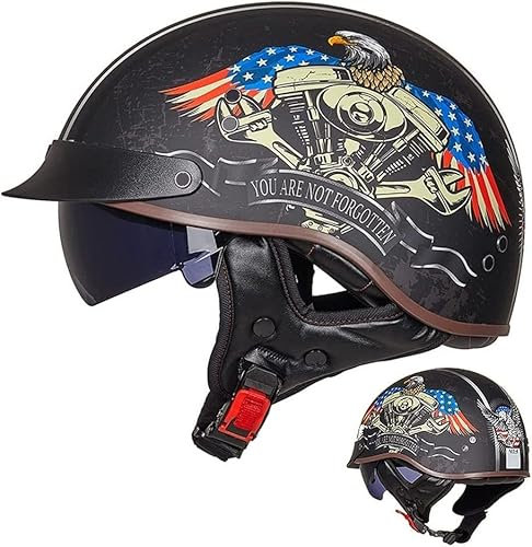 Halbschalenhelm Mit Ece Jethelm Retro Sommer Motorrad-Helm Mit Visier Brain-Cap Halbschale Retro Roller Helm Moped Halbschale Scooter-Helm Retro Half Helm Für Cruiser Chopper 2,M