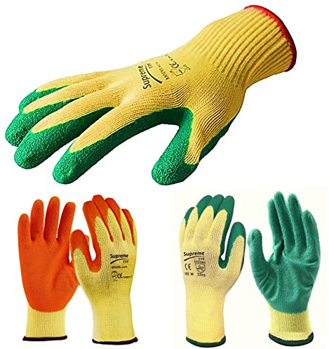 Supreme TTF 120 Pairs Latex Rubber Coated Hand Safety Work Gloves For Builders Construction Gardening Work (Orange, Medium [Size 8])