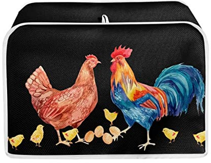 STUOARTE Cock Print Kitchen Toaster Covers 4 Slice Wide Slot Cute Rooster Toaster Dust Cover Small Appliance Covers Dustproof Bread Maker Covers