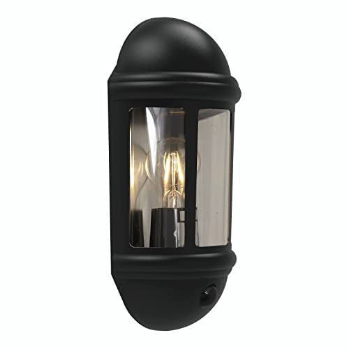 4lite Outdoor Half Wall Lantern (Black) IP65 Rated Motion Sensor Exterior Wall Lamp - 4L2/3411-4Yr Guarantee