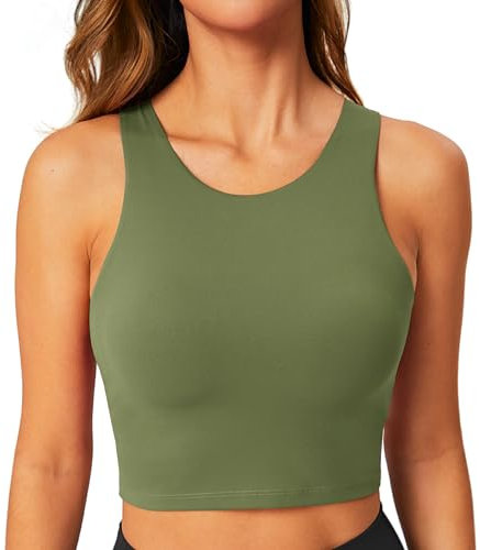 BAYDI Sport BH Damen ohne Buegel Bustier Hochgeschlossenes Crop Top Racerback Tanktops Abnehmbare Polsterung Yoga Bra Graues