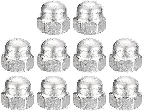 sourcing map 3/8-16 Tuercas Cúpula Bellota, 10uds - Acero Inoxidable 304 Tuercas Fijación Cabeza Hexagonal Cúpula (Plateado)