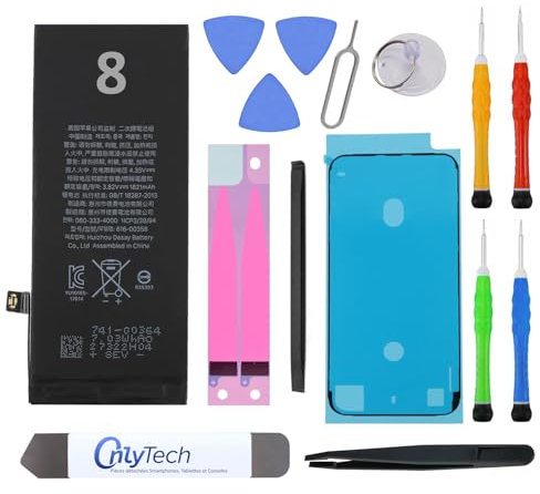 OnlyTech Batterie Premium de Remplacement pour iPhone 8-1821mAh, Identique à l'Original, Kit 12 Outils Professionnels et adhésif écran Inclus