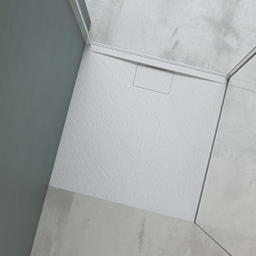 Mai & Mai Duschtasse 80x80x3 cm Duschwanne aus Mineralguss Mineralgusswanne in Weiß DIN-Anschlüsse Geoma07