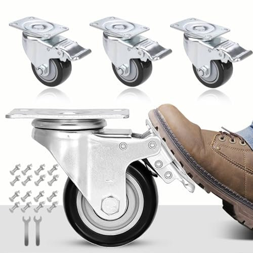 Himimi Juego de 4 Ruedas Giratorias de 75mm con Freno, Ruedas para Muebles con Capacidad de Carga de 400 kg, Ruedas de Transporte de 360°, Adecuadas para Todo Tipo de Suelos (Incluye Tornillos), Negro