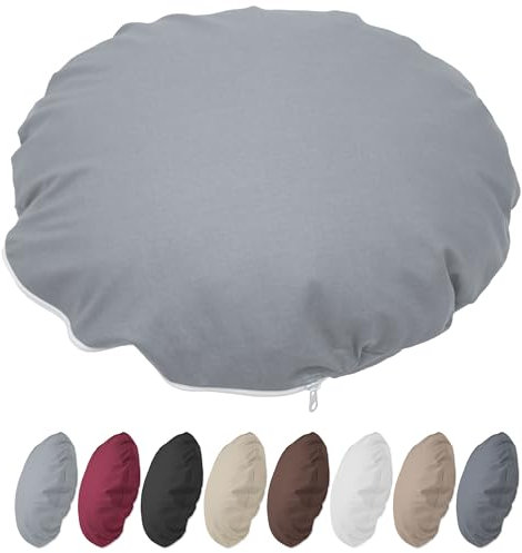Nurtextil24 Kissenbezug Rund 50cm Ø Durchmesser Grau Reißverschluss Bodenkissen Sitzkissen Rundkissen Stuhlkissen 100% Baumwolle Bettkissen Sofakissen Kopfkissen Hülle Überzug