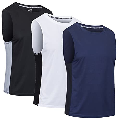 Cimic 3er Pack Tank Top Herren Tanktop Sport Muskelshirts Ärmelloses Shirt Sleeveless Achselshirt Fitness Gym Sommer Muscle Tshirt Men Atmungsaktive Trainingsshirt Männer(0505-Black White Nave-XL)
