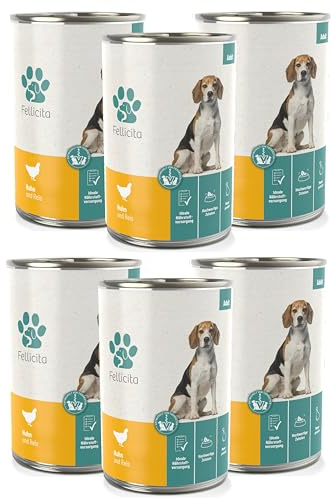 Fellicita Premium Nassfutter für Hunde - Huhn & Reis - 6er Pack - 6 x 400g - Monoprotein, hochwertiges Hundenassfutter, glutenfrei, leckere Pastete, Alleinfuttermittel