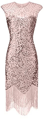 KBOPLEMQ Charleston - Costume da donna anni '20, abito da sera vintage Gloria, abito da cocktail da donna, vestito grande Gatsby, stile retrò, con flapper lungo, abito estivo con paillettes, O rosa.,