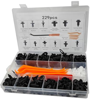JNNJ 229 Pièces Clips De Fixation Pour Voiture, Kit D'attaches Et De Fixations En Plastique Pour Voiture, Attaches Carrosserie Avec 5 Outils Démontage, Clips De Pare-Chocs à Expansion Pour Pare-Chocs