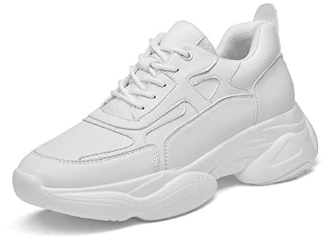 TUMAHE Herren Aufzug Schuhe, Mode Taller Trainer Komfortable Unsichtbare Höhe Erhöhung Schuhe Leder Mode Design Walking Schuhe Für Männer,White 8cm,44 EU
