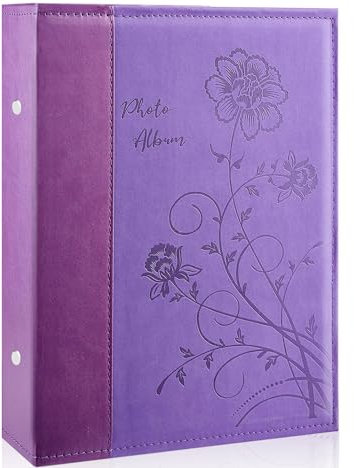 Miaikoe Álbum de fotos de 10 x 15 cm, 300 fotos, gran capacidad, cubierta de piel, con capacidad para 300 fotos horizontales de 10 x 15 cm, para bodas y familias (morado)
