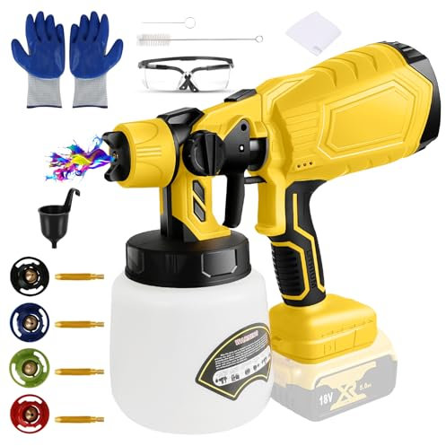 Sistema di spruzzo a batteria per batteria Dewalt da 20 V, portata 1000 ml/min, contenitore da 1000 ml, con 4 ugelli (1/1,8/2,5/3,0 mm), motore senza spazzole, pistola a spruzzo senza fili per pareti,