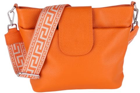 MIRROSI® Umhängetasche Damen, Echtleder, Made in Italy, BOHO Style30x24,50x9cm (BXHXT) viel Stauraum, Handtasche, Brusttasche, Crossbody Bag (1 Tasche & 2 Gurte) (Orange (NN))