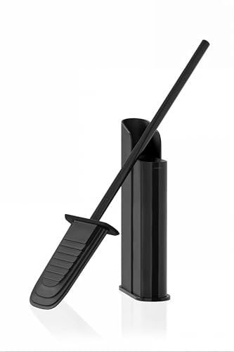 COSMIC Flat Silicone Bathroom Loo Brush with a Flexible and Ultrafine Design. Dual-Mount Toilet Brush Holder for Floor or Wall Installation. Matte Black Color Brush Holder