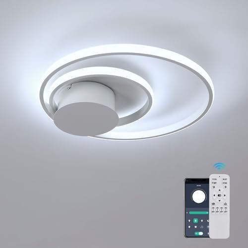 Dorlink Deckenlampe LED Dimmbar, Doppelringe Deckenlampe Schlafzimmer mit Fernbedienung 22W 1980LM, Lampe Wohnzimmer 3000K-6500K, Weiß Esstischlampe, Moderne LED Deckenlampe für Küche, Ø40CM