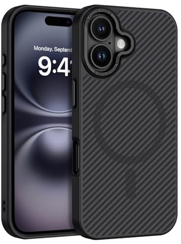 BENTOBEN for Carbon Fiber iPhone 16 Case 2024, [Compatible with Mag Safe], iPhone 16 Magnetic Phone Case Slim Smooth Shockproof Women Men Protective Cover 6.1,Black
