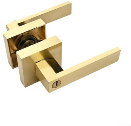 Lioaeust Square Privacy Door Lever Handle with Lock and Key for Internal Wooden Doors (Gold)