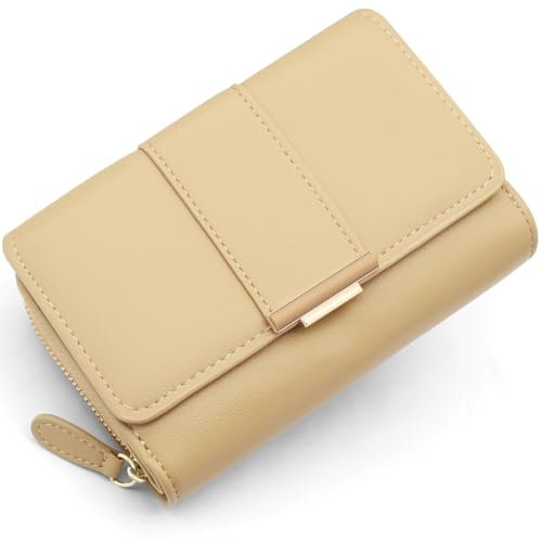 HNOOM Porte Monnaie Femme Portefeuille Femme en Cuir PU Porte Carte Monnaie Portefeuilles pour Femmes Court Zippé Femmes avec 9 emplacements pour Cartes Petit Porte Feuille (Jaune-1)