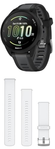 Garmin Forerunner 165, Easy to Use Lightweight GPS Running Smartwatch, Black & Quick Release Band Whitestone