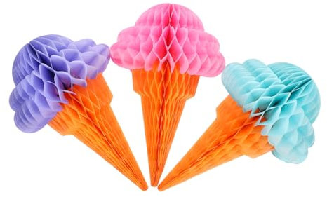 MOBUTOFU 6 Stück Eiscreme Wabenbälle Waben Pom Pom Eiscreme Mini Deko Wabenball Regenbogen Wabenbälle Wabenball Anhänger Foto Requisiten Zuhause Party Metall