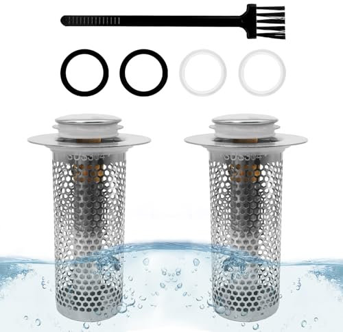 (2 pezzi) Filtro per lavello in acciaio inox, ReleyWell 33 × 80 mm raccoglitore di capelli per doccia, filtro per lavello con anima in rame a scomparsa per cucina, bagno, vasca da bagno