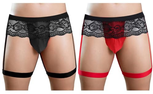 VemeFufu Tanga Jockstrap Suspensorio Encaje para Hombre Ropa Interior Talle bajo Braguitas con Bolsa Sexy Hilo Masculina