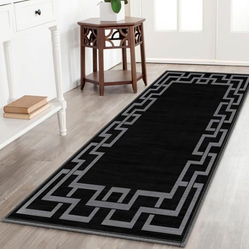 BedLooms Door Mat Indoor & Outdoor 80x150 cm – Non Slip Heavy Duty muddy mats for dogs UK – Greek Key Style Welcome Front Doormat – Dirt Trapper Kitchen Floor Mat Inside Outside Doormats, Nico Black