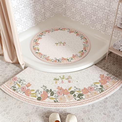 Tapis de bain incurvé antidérapant et absorbant l'eau, lavable en machine, tapis de bain d'angle doux, idéal pour la douche ou la baignoire, avec texture douce à poils longs (D)