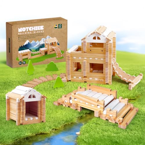 Jovi-mindly Building Blocks Set Wooden Blocks Toys (96 pcs) with Storage Bag, Educational Classic Wooden Blocks for Toddlers Ages 3+ Boys and Girls Aged,FSC Certified