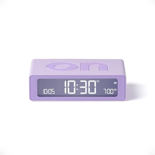 Lexon Flip Mini Réveil Matin de Voyage, Horloge numérique LED on/Off à luminosité réglable, Rechargeable et Tactile, idéal comme réveil de Chevet - Lilas