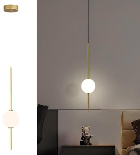Modern Pendelleuchte Kugel, Nordisch Nachttisch Hängelampe Schlafzimmer Einfache Lange LED Sphärische Deckenlampe Gold Metall, für Esszimmer, Wohnzimmer, Kücheninsel, Loft 1 Lichter