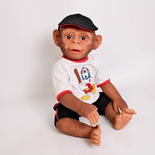 RXDOLL Reborn Baby Affe Puppen Silikon Ganzkörper Vinyl 55,9 cm Realistisch Detailliert Orang-Utan Neugeborene Puppe Wasserdicht Echt aussehende Affe Babypuppen für Kinder ab 3 Jahren