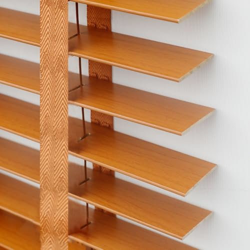 Persiana Veneciana de Madera Persianas Horizontales para Ventanas/Puertas/Balcones Estores Privacidad W 25/30/35/45/60/80/100/130/160cm Personalizado Cortinas con Lamas 50mm(Brownish Yellow)