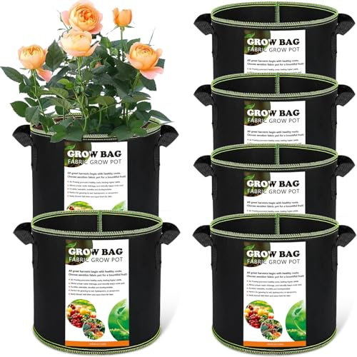 Bukuhlio 6 Pièces Sac à Plantes - 3 Gallons,Sacs De Culture en Tissu avec Poignées,réutilisable,Sac de Plantation Geotextile pour Fleurs,Pommes de Terre,Fraises,Tomates