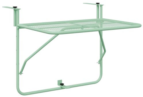 vidaXL Mesa Colgante de Exterior Verde Menta 60 x 39 cm. Se Monta en la Pared, es Ajustable en Altura y Plegable. Tiene un diseño de Malla, Ideal para Balcones. Su Estilo es Moderno pa