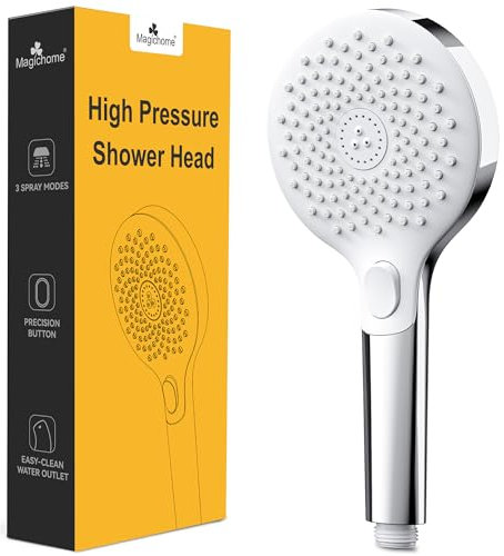 Powerful Shower Head with 120mm Wide Panel, Magichome 3-Spray Modes Universal Shower Head, One-Touch Control Button Design for UK Bathrooms