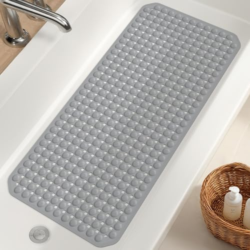 OTHWAY Bathtub Mat 41 x 91cm, TPE Shower Bath Mat Non-Slip with Sution Cups & Drain Holes, Machine Washable Shower Floor Mat for Inside Shower, Soft Tub mat for Eldly & Kids