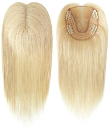 12 Zoll Echthaar-Topper for Frauen, echtes Menschenhaar, ohne Pony, 4 x 5,5 Zoll Basis-Topper for Frauen mit dünner werdendem Haar(Blonde)
