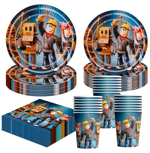 Rob 80pcs Party Supplies, Tableware Set, Decoration for Boys - Table Decorations - 80 pcs Include Cups Paper Plates and Napkins for Gamer Party