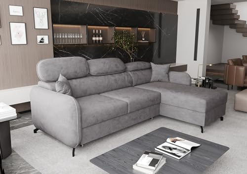 AXLIVING Ecksofa mit Schlaffunktion Ribella 5 L-Form 265cm, Samt in Grau Rechts