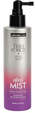 Arganicare Trio Force Haarpflegespray 200 ml – Keratin, Kollagen & Biotin – thermischer Schutz, Anti-Frisottis & Anti-Feuchtigkeit – Feuchtigkeit, Geschmeidigkeit – alle Arten