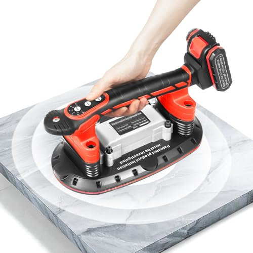 Vibromasseur électrique pour carrelage avec ventouse de 28 x 15 cm - 6 niveaux de réglage - Puissance d'adsorption de 80 kg - Outil vibrant pour carrelage de 11,8 à 94,4 pouces