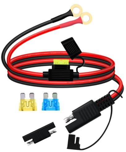YINGAYOU SAE Cable con Terminal de Anillo Cable Cargador Bateria Moto 14AWG 20A Cable Bateria Moto SAE con Fusible para Motocicletas, Paneles Solares, Automóviles, Barcos (3 m)