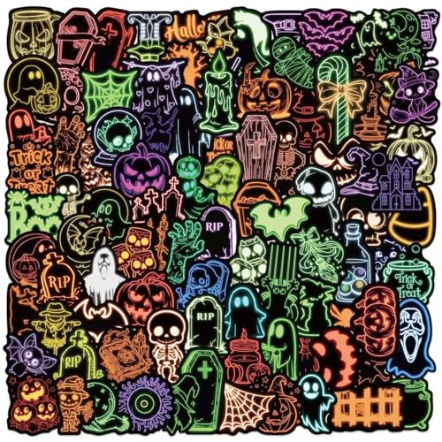 100 Pcs Halloween Stickers - Non Candy Treats for Teens, Halloween Party Favors Supplies, Prize, Indoor Decorations, Trick or Treat Alternatives for Goody Bags Laptop Water Bottles Journal