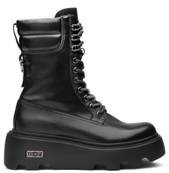 Cult New Rock CLW457000 Black Anfibi Donna in Pelle Lacci Lampo e Zeppa Alta
